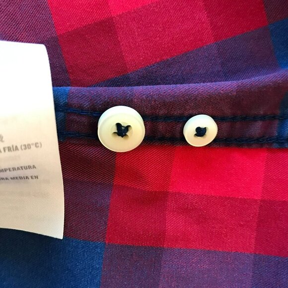 Abercrombie & Fitch Long Sleeve Button Muscle Shirt Red Blue Plaid Sz Small - Picture 11 of 14